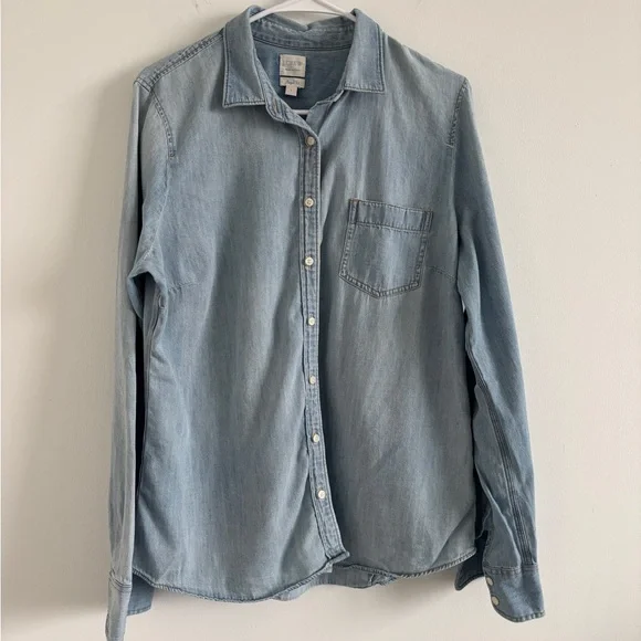 J. Crew Perfect Fit Denim Chambray Button Down Shirt 100% Cotton Sz L Western - Picture 10 of 10